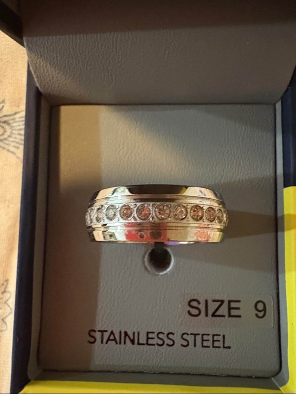 Stainless Steel Nautica Band Ring with Clear Stones - Size 9 brand new in box